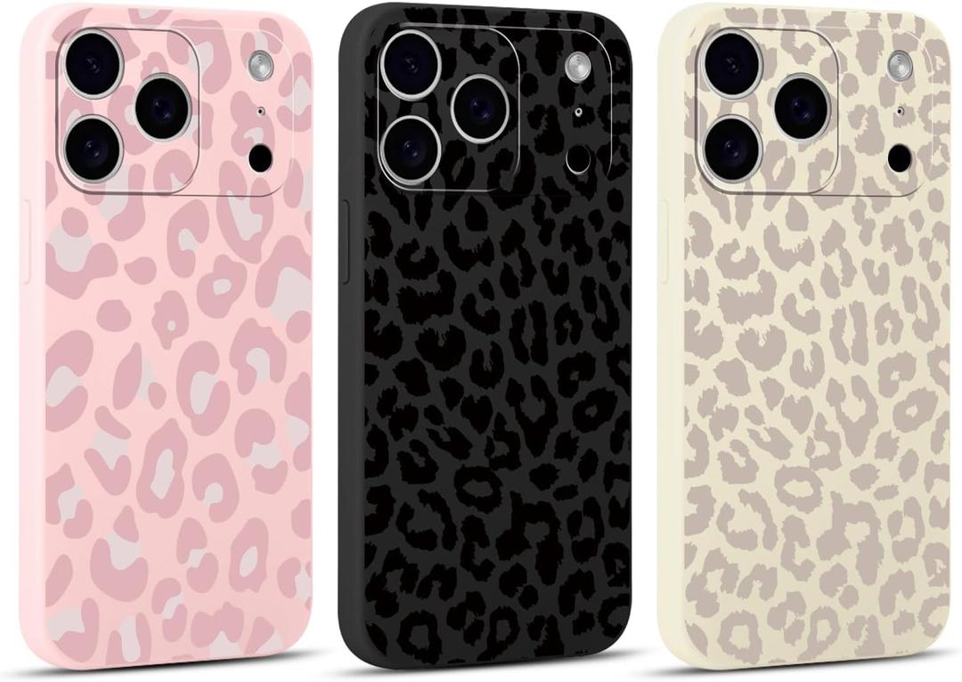 3 Pack Cute Cheetah Print for iPhone 17 Pro 6.3" Phone Case, Leopard Pattern Aesthetic Design Cases Soft Silicone Slim TPU Shockproof Protective Fundas for Women Girls