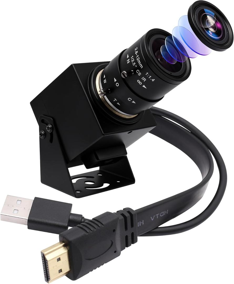 ELP 4K USB HDMI Camera Manual Zoom Webcam - Variable Focus H.264 Telescope USB Security Mini Close-up for Computer - 8mp IMX415 Industrial CCTV (2.8-12mm 4X Zoom Lens)