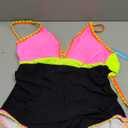 popvil One Piece Swimsuit Women 2025 Neon Color Block Contrast Cross Strap Bathing Suit Modest Cute Swim Suits S L