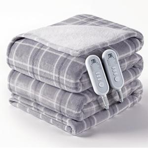 Heated Blanket Queen Size with Dual Control, Electric Blanket Double-Layer Flannel, Heating Blanket with 8 Heating Levels & 10 Hours Auto-Off Machine Washable, ETL Certification , ( 84" x 90") (Grey White)