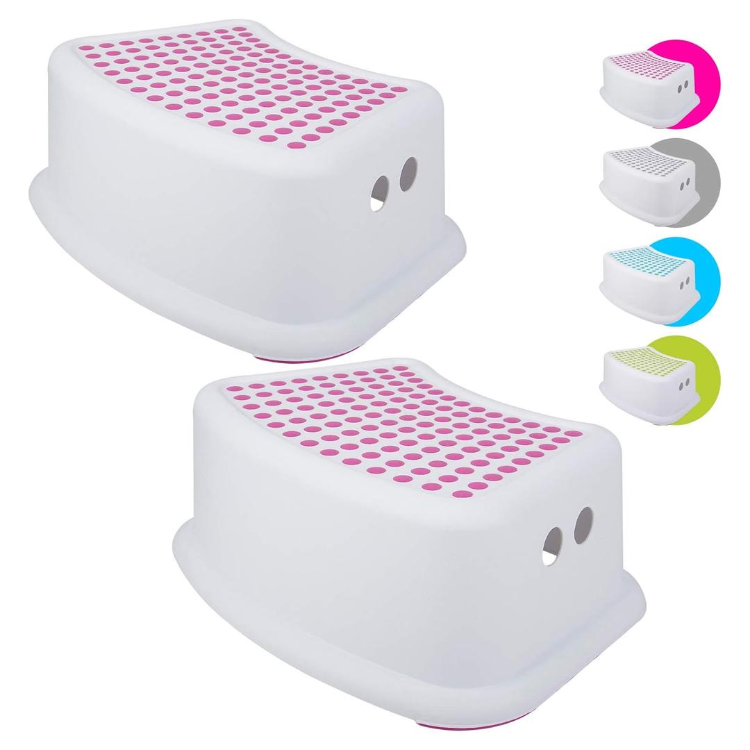 Step Stool for Kids (2 Pack), Toddlers Stool for Potty Training, Bathroom, Kitchen, Bedroom, Toy Room and Living Room. Toilet Stools with Soft Anti-Slip Grips for Safety, Stackable (Pink)