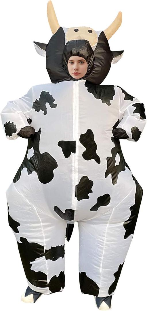 Inflatable Cow Costume Blow up Costume for Cosplay Party Festival Halloween Parade Carnival Suit Jumpsuit (Large (150cm-190cm), White)