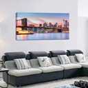 LevvArts - Brooklyn Bridge Wall Art New York City Night View Pictures Print Modern Manhattan Skyline Photo Cityscape Canvas for Living Room Office Decoration 24"x48"