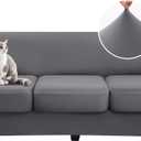 hyha 4 Pieces Couch Covers for 3 Cushion Couch, Sofa Covers Washable Soft Sofa Slipcovers, Stretch Couch Covers for Dogs, Furniture Protector with Elastic Straps (Sofa, Dark Gray) , Large