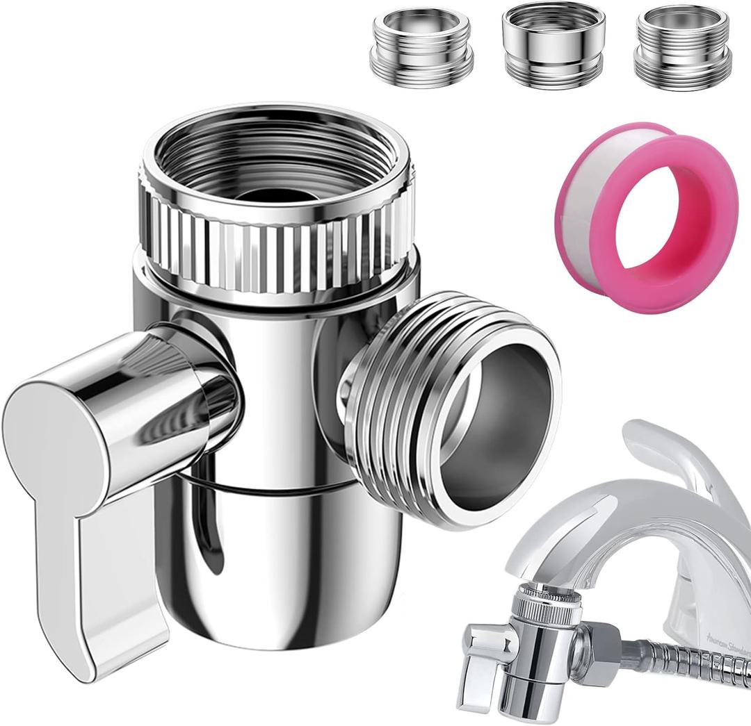Faucet Diverter Valve with Aerator, 3-Way Diverter Valve for Hand Held Shower, Sink Faucet Splitter for Kitchen and Bathroom, with 55/64'', 15/16'', G1/2 Adapters