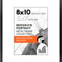 Americanflat 8x10 Metal Picture Frame with Tempered Glass - Use as 5x7 Frame with Mat or Display 8x10 Photo Without Mat - Brooklyn Collection - Picture Frames for Tabletop or Wall - Black