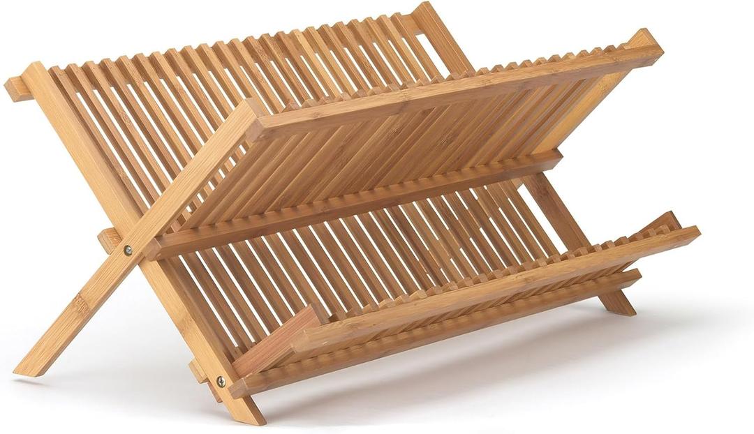 HIC Kitchen Bamboo Folding Dish Drying Rack, 20.5 x 13-Inches