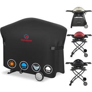 Comnova Grill Cover for Weber Q Grill on Cart - 7112 BBQ Cover for Weber Q3000/Q300/Q2000/Q200 with Portable Stand, 600D Heavy Duty & Waterproof BBQ Cover for Weber Q3200, 3000, 320, 300 and More (57"L x 22.5"W x 39"H)