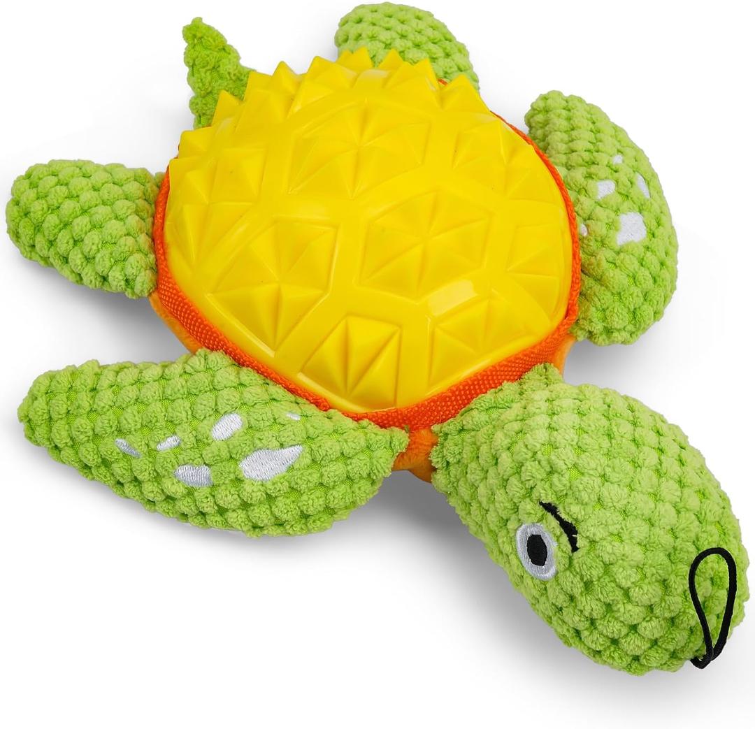 A Durable Dog Toy with Squeaker, Cute Turtle Design with Bright Color, Good for Both Chewing and Playing, 9.4 inches Design is Suitable for Medium and Large Dogs