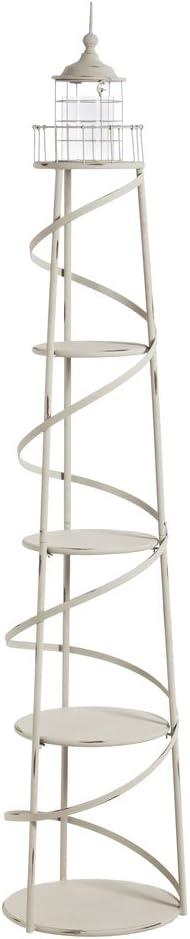 Cape Craftsmen 5 Tier Metal White Distressed Lighthouse Metal Display Unit with Glass Cylinder for Candle