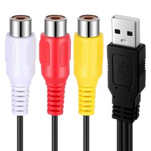 USB to RCA Cable 5FT, USB A 2.0 Male to 3 RCA Female Video Audio Capture AV Composite Cable Cord Adapter for PC,TV, DVD, Digital Cameras Camcorder Connecting
