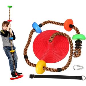 Tree Swing for Kids - Heavy Duty Climbing Rope with Disc Swing Seat for Boys Girls Teens Indoor Outdoor Activity,Colorful Playground Backyard Accessory,Including Carabiner & Hanging Strap