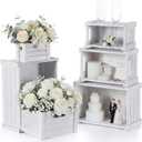 AceOrbit 6 Pcs Decorative Wood Crates for Storage Display 6 Size Rustic Nesting Crates with Handle Farmhouse Wooden Container Boxes for Wedding Bride Shower Party Market Farmers Decor(Vinage White)