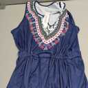 SAUKOLE Womens Sleeveless T Shirt Dresses Casual Cute Floral Print Short Dress Summer Fashion Front Pockets (Large, Bohe Navy)