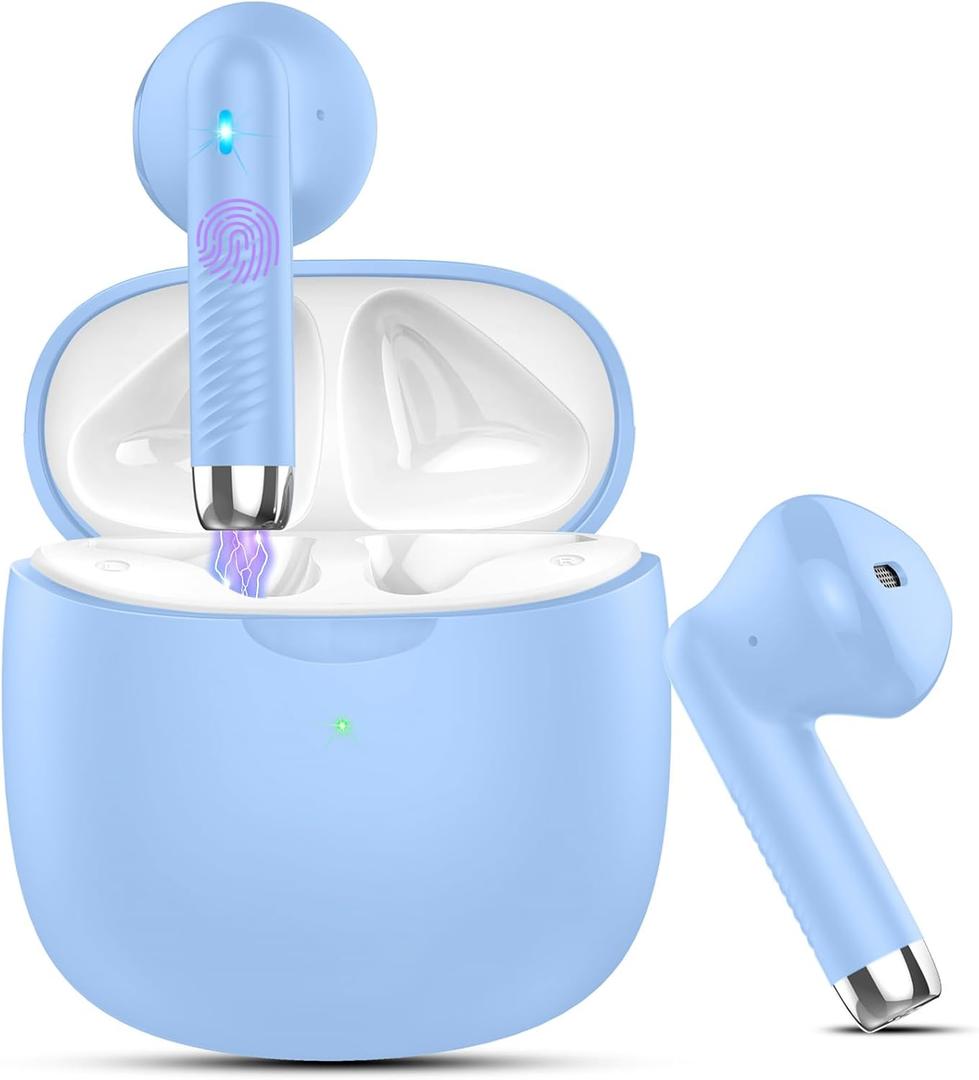 Wireless Earbuds, Bluetooth 5.4 Headphones in Ear with Noise Cancelling Mic, Bluetooth Earbuds Stereo Bass, IP7 Waterproof Sports Earphones, 32H Playtime USB C Charging Buds Light Blue for Android iOS Wireless Earbuds, Bluetooth 5.4 Headphones in Ear with Noise Cancelling Mic, Bluetooth Earbuds Stereo Bass, IP7 Waterproof Sports Earphones, 32H Playtime USB C Charging Buds Light Blue for Android iOS