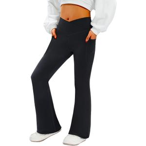 Women's Flare Yoga Pants with Pockets-V Crossover High Waisted Bootcut Yoga Leggings-Flare Workout Gym Leggings (Medium, Black)