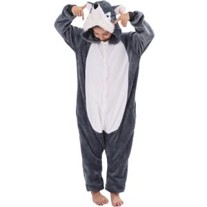 WAFUNNE Animal Onesie Costume for Kids Child Boys Girls Womens Mens Cosplay Halloween Dog Husky (120(for height=3'6"-3'10"))