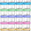 Glass Baby Food Storage Jars w/Lids (4 oz, 24 Pack Set) Snack, Puree, Reusable Small Containers, Breast Milk, Fridge or Freezer, Microwave & Dishwasher Safe, Essential Must Have for Infants