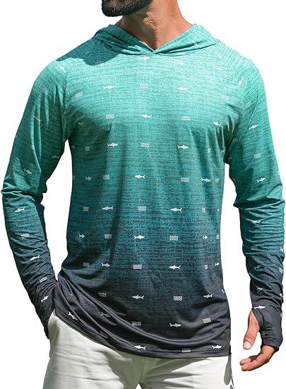 iCKER Men's UPF 50+ Sun Protection Hoodie Shirt Rash Guard Long Sleeve Shirt UV Fishing Outdoor Hiking Swimming Running size L