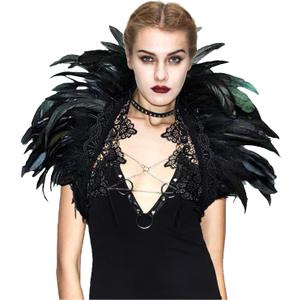 L'VOW Victorian Natural Feather Poncho Capelet Shrug Wrap Lace Collar Shoulder Halloween Witch Shawl Costumes