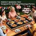 Electric Warming Tray (XL 32"x18")Food Warmers for Parties Buffet with Thermostat & Full Surface Heating, Tempered Glass Warming Mat for Food, Temperature Adjustable Gold Handles Chafing Dishes