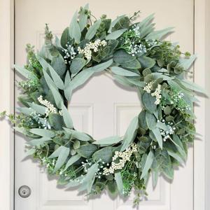 26" Eucalyptus Wreaths Large Artificial Greenery Outdoor/Indoor Wreath Spring/Summer Wreath Green Wreaths for Front Door Porch Window Wall Hanging Decor All Year Round Wr-eathGreen (26IN)