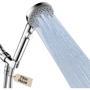 DOILIESE Handheld Shower Head with 79" Extra Long Hose 7 Modes High Pressure Shower Head with On Off Switch Button and Powerful Wash Modes for Pets Bath, Chrome