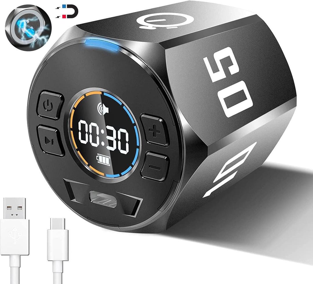 Multi-Hexagon Pomodoro Timer, Digital Cube With Various Time Presets, Magnetic Visual & Flip Focus, Rotating Display, Silent & Alarm, Count Up & Countdown for Classroom, Cook, Gym, Office (Black)