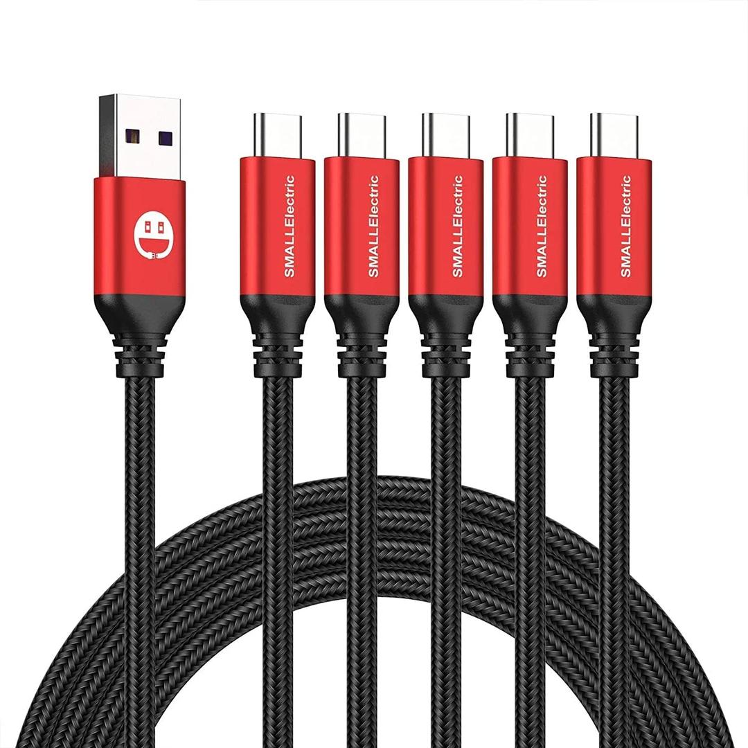 SMALLElectric USB Type C Cable 5-Pack 3FT, USB Type A to C Fast Charger Cords for Galaxy S20 S10 S9 S8 Plus, Braided Fast Charging Cable for Note 10 9 8, LG V50 V40 G8 G7,(Red) (3foot)