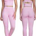 ABOCIW Womens Color Block Workout Sets Racerback Tank Top High Waist Leggings Gym Set Yoga Pilates Outfits, Pink, Size M
