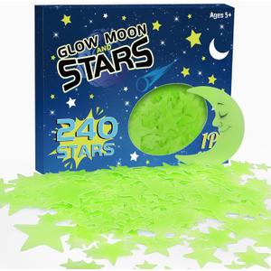 241PCS Glow in The Dark Stars Stickers, 3D Glow in The Dark Stars for Ceiling Wall Room Decor for Teen Girls Boys Kids Luminous Wall Stickers for Stocking Stuffers Holiday Birthday Gift (Green)