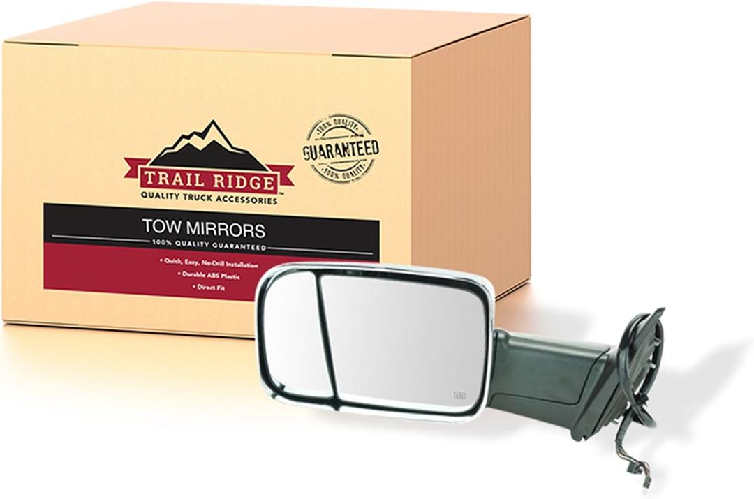 Trail Ridge TR00124 Towing Side Mirror Assembly Power Folding Heat Memory Signal Puddle Chrome Left Drivers Side Compatible With 2013-2018 Ram 1500 2500 3500