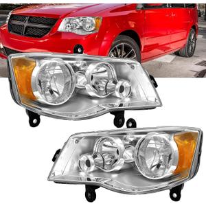 APSVE 2PCS Chrome Headlight Compatible with 2011 2012 2013 2014 2015 2016 2017 2018 Dodge Grand Caravan For 2008-2016 Chrysler Town & Country Headlight+Corner Parking Turn Signal Marker Light, Clear