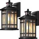 Motion Sensor Outdoor Light Adjustable Sensing Range, 2 Pack Black Dusk to Dawn Exterior Lighting Fixtures with Seed Glass, Aluminum Anti-Rust Outside Lights for House Garage Doorway Garden