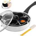 Fuexmotco Egg Poacher Pan, Stainless Steel Egg Poaching Pan for Benedict Breakfast Maker, Poached Egg Cookware with 4 Nonstick Large PFOA Free Egg Poacher Cups and Silicone Spatula