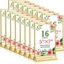 Gold Acrylic Sign Holder 5x7, 16 Pack Wedding Gold Frame Table Number Holders Vertical, Clear Picture Frames Flyer Stands Tables Menu Holder, Double Photo Paper Display Holder for Party, Home, Office