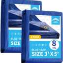 RAINDEWAY Small Tarps 3x5 Feet (2 Pack) 8 Mil, UV Resistant, Durable, Multipurpose Waterproof Poly Tarp Cover with Metal Grommets and Reinforced Edges,Blue Tarp