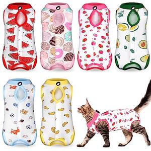 Kacctyen 6 Set Cat Recovery Suit After Surgery Female and Male Cat Kitten Surgery Suit E Collar Alternative Pajama Kitty Clothes for Spay Abdominal Skin Anti Licking(Fruit,Large)