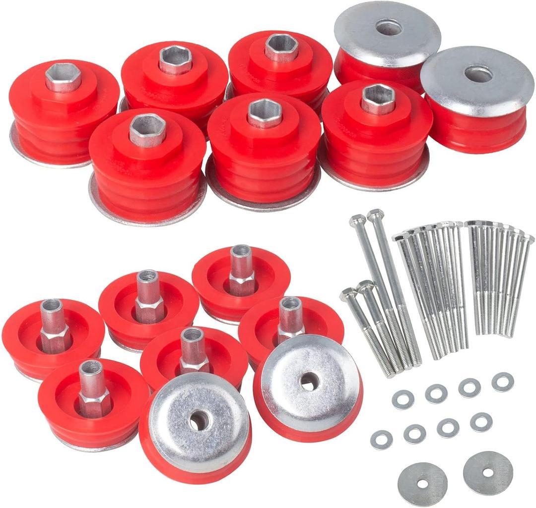 iKer Body Mount Bushing Kit Compatible with Ford F250 F350 2008-2016 Super Duty 2WD 4WD, Polyurethane Cab & Body Mount Steel Sleeves & Hardware Red