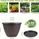 4 Pack 12 Inch Pots for Plants, Plastic Flower Pots with Faux-fence Texture | Modern Planter Pots with Saucers & Drainage Holes, Sturdy & Durable Garden Pots Suitable for Indoor Outdoor Garden (Brown)