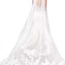 MisShow White Ivory Wedding Veils Lace Edge Cathedral Length Wedding Bridal Veil with Comb for Women, 118 Inches, Ivory