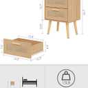 Masupu Rattan Night Stand,Modern nightstand Boho Bedside Table with 2 Drawer,Small End Side Table for Bedroom,Living Room,Office,Natural