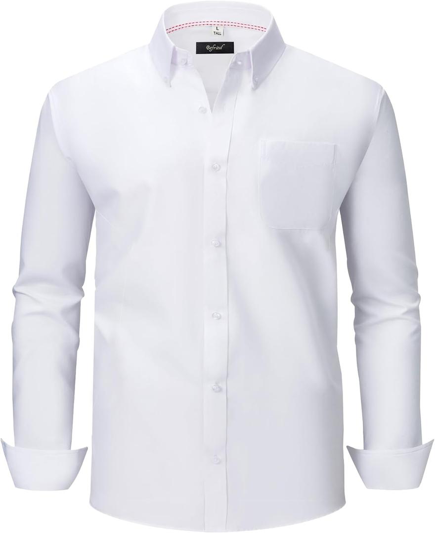 BEFRIED Oxford Dress Shirts for Men Big and Tall (Size XXL-6XLT) Button Down Long Sleeve Collared Shirts (Crisp White)