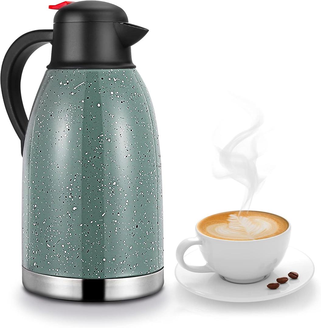 Yummy Sam Thermal Coffee Carafe Stainless Steel 68oz(2 Lifter) Double Walled Vacuum Coffee Water Beverage Dispenser 12 Hour Heat Retention/24 Hour Cold Retention (Green)