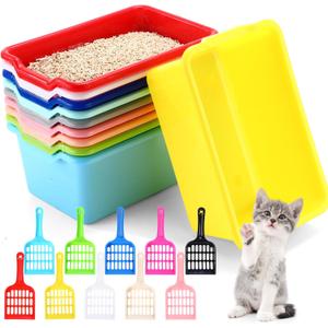 LemonRoad 10 Set Kitten Litter Box Small Cat Pet Litter Pan with 10 Scooper Bulk 11.42''x7.48''x4.92'' Small Plastic Kitten Box Colorful Nonstick Cat Toilet Pet Bunny Guinea Pig Supplies