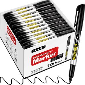 SFAIH 100 Black Permanent Markers Bulk -1s Quick Drying, Fine Point Markers for Write Mark, School, Office, Warehouse, Business, Logistics, Durable, Waterproof Ink on Paper, Plastic, Metal, Cardboard