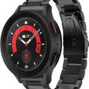 No Gaps Bands Compatible with Samsung Galaxy Watch 7/FE/6/5/4 Band 40mm 44mm, Galaxy Watch 6 Classic 47mm 43mm, Stainless Steel Metal Replacement No Gap Band Women Men Large Small (Black)