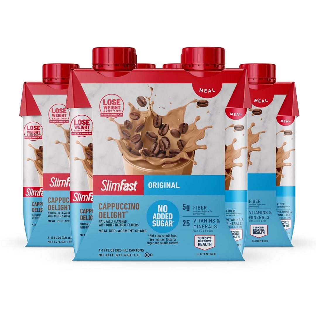 SlimFast Meal Replacement Shake, Original Cappuccino Delight, 11 Fl. Oz, 12 Count, BBD 05/15/2027