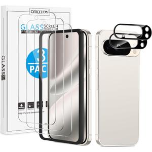 OMOTON 3+2 Pack for Google Pixel 10 Pro Screen Protector 6.3 inch, 3 Pack Tempered Glass Screen Protector&2 Pack Camera Lens Protector with Alignment Framework, Case Friendly(Not for 10/10 Pro XL)