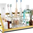 Toothbrush Holders Bathroom Counter Organizer and Storage with Removable Electric Toothbrush Head Holder and Divider, Bathroom Organizer with Diatomite Drying Stone Mat for Vanity, Kitchen, Dresser